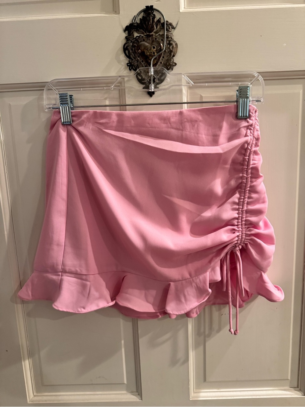 American Threads Pink Ruffle Side-Tie Mini Skirt